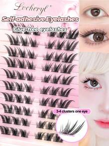 Lvcheryl Lvcheryl 60pcs /Box Glue Free Lash Clusters Eyelashes Press-On Lashes Individual Lash Extension No Glue Needed Natural Self Adhesive DIY Eyelash