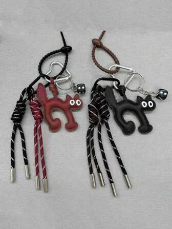 Yogodlns Söt kattformad nyckelring i äkta läder, vävd hängande dekoration, dockpresent till par, lämplig för telefon, hörlursfodral, klassisk bedårande kattnyckelring, söt bilnyckelring, liten accessoarnyckelring