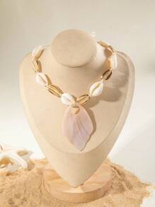 1 件时尚百搭波西米亚贝壳吊坠绳项链，适合女士，适合中东斋月活动、海滩派对、礼物（贝壳尺寸和数量各不相同） - 彩色 - 查看 7