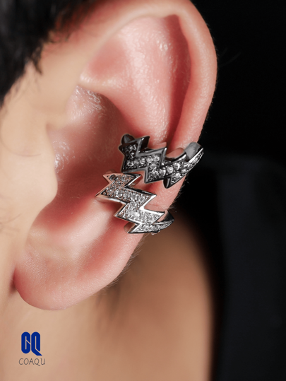 1 peça de brinco de orelha com clipe em formato de relâmpago, material de cobre, sem necessidade de piercing, acessório personalizado versátil de hip-hop para homens e mulheres, adequado para encontros e festas