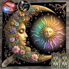 1pc Elegant Sun And Moon Mandala Tarot Cloth - Vibrant Starry Altar Decor, Made Of Polyester Fabric, Ideal For Divination, Pendulum Boards, Witchcraft - Suitable For Halloween, Christmas And More Uses, Tablecloth, Ritual Cloth, Gift