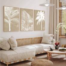 1/3pcs Abstract Palm Tree Wall Art Picture Tropical Leaves Prints Canvas Paintings Beige, Tan Neutral Modern Poster Boho Beachy Decor For Bedroom, Living Room, Or Drom Wall Decor Gift For Her, Unframed