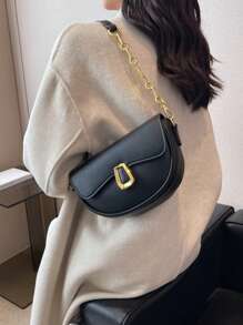 夏季新款法式复古小众马鞍包女时尚精致质感百搭腋下包单肩包通勤购物派对包 - 黑色 - 查看 3