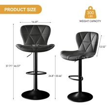 Bar Stools Set Of 2 Breakfast Bar Stools •Modern Adjustable Faux Leather Upholstered Swivel Bar Stools •Counter Height Bar Chairs With Back For Kitchen Island - Black - View 2