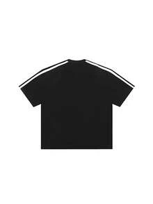 女士夏季刺绣休闲宽松短袖T恤 - 黑色 - 查看 5