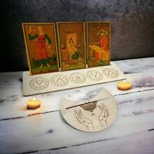 Soporte de madera para cartas de tarot con forma de luna y base rectangular, de 24,7 x 7,3 cm, para herramientas de adivinación de brujas
