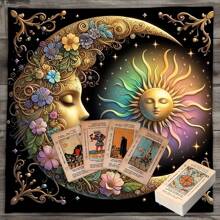 1pc Elegant Sun And Moon Mandala Tarot Cloth - Vibrant Starry Altar Decor, Made Of Polyester Fabric, Ideal For Divination, Pendulum Boards, Witchcraft - Suitable For Halloween, Christmas And More Uses, Tablecloth, Ritual Cloth, Gift
