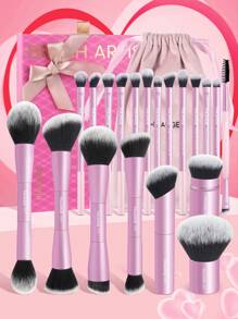 MAANGE 23 Pieces Makeup Tools Including 20 Pieces Professional Aluminum Tube Makeup Brush Set + 1 Storage Bag + 2 Pieces Air Cushion Puffs For Daily Use And Travel,Makeup Accessories Gifts For Friends ﻿ ﻿ ﻿ - Hồng - Xem 12