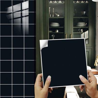10 Pcs Self-Adhesive Removable Obsidian Black Glossy Square Vinyl Wall Stickers, Waterproof, Oil-Resistant, And Heat-Resistant Glossy Square Crystal Laminate Process, Seamless Kitchen Wall Tile Gap Filling, Aging Renovation, Minimalist High-End Home Soft Decoration, No-Drill And No-Trace Installation, Creative Kitchen Makeover Cool Home Decor For Holiday Gifts