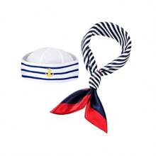 Gorra de marinero blanca de capitán para hombres y mujeres, accesorio de disfraz de adulto. Gorra de marinero para hombres y mujeres, conjunto de marinero azul con gorra de marinero blanca, gorra de capitán