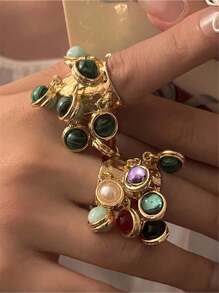 1pc Exaggerated Retro Colorful Acrylic Pearl Tassel Adjustable Open Ring, Women Jewelry Party Accessories