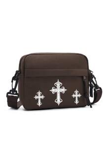 Slant Shoulder Bag, Casual Minimalist Solid Color Small Square Crossbody Bag For Men, Daily Versatile Lightweight Nylon Water-Resistant Sling Bag, Suitable For Teen, Summer, Outdoor, Athletic, Travel, Graduation Gift, Birthday Dress Accessories, Christian Gifts (Cross, Jesus, Raise Christ)