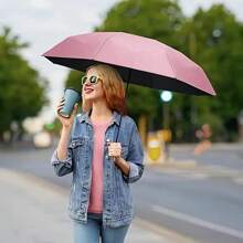 1 pieza Paraguas mini plegable compacto a prueba de viento con estuche, varillas de fibra de vidrio, mango ergonómico, perfecto para días lluviosos, actividades al aire libre y viajes