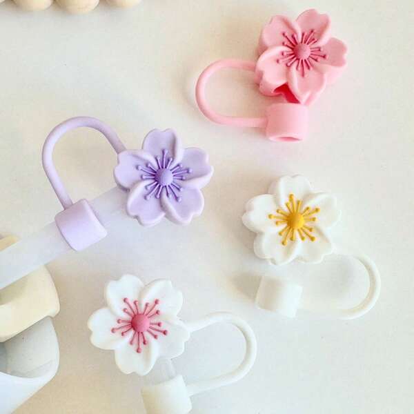 4pcs/8pcs Floral Decorative, Dust-Proof Drinking Straws Covers, Silicone Caps For Water Bottles, Reusable Straw Covers For Gifts, Parties, Home & Party Decor, Back To School Supplies