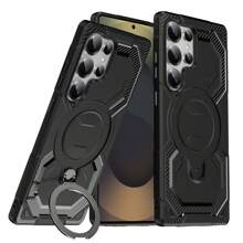 兼容三星 Galaxy S25 S24 S23 S22 S21 S20 Ultra/Plus/FE A06 A13 A14 A15 A16 A25 A35 A55 手机壳，支持无线磁力充电/带 360° 旋转隐形指环支架/车载磁力支架/哑光饰面重型防刮防震手机保护套 - 黑色 - 查看 19