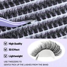 666PCS QUAFFLY Lashes D-Curl Fluffy Lash Extension Kit 60D+80D+100D Lash Clusters Eyelash Extension Kit 10-18mm Individual Cluster Lashes Extensions Kit With Lash Bond And Seal, Lash Remover ,Tweezers - 黑色 - 查看 5