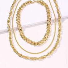 1 Set Punk Hip-Hop Style Multi-Layer Chunky Metal Chain Choker Necklace For Women - Silver - View 3