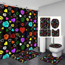 4 pièces Ensemble de rideaux de douche et accessoires de salle de bain avec tapis antidérapants, couvercle de toilette et tapis de bain. Imperméable, séchage rapide, résistant aux moisissures. Décoration de salle de bain avec 12 crochets. Thème chocolat, bonbon, citrouille d'Halloween, cœurs, navette spatiale, coucher de soleil, plage, palmiers pour la maison, l'hôtel, le dortoir