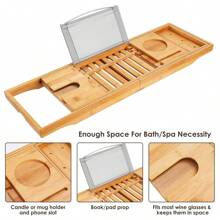 1Pc Extendable Bamboo Bathtub Caddy Tray Table, Bath Reading Tray Rack, Tablet Phone Wine Glass Holder Bathroom Decor Summer Back To School