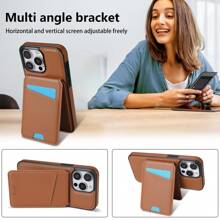1 pieza Funda de cartera de lujo de piel sintética magnética 2 en 1 de color marrón compatible con iPhone 16 15 14 13 Pro Max, compatible con Samsung Galaxy S25 S24 S23 S22 S21 Ultra Plus