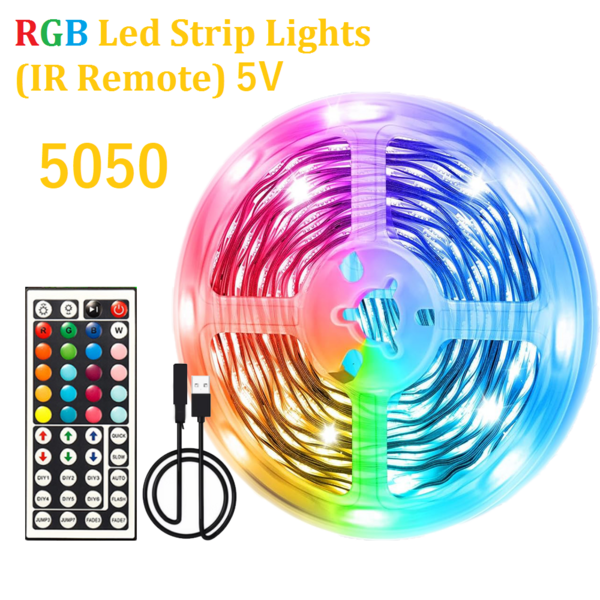 5050-5V Led Strip Lights For Bedroom Or Backlight For TV, Color Changing RGB Led Light Strip With Remote,Led Lights For Bedroom Room Home Decor Party Festival(IR Remote)