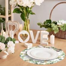 10 件桉树叶圆形纸质餐垫，绿灰色一次性餐具垫，适用于餐桌、厨房、乡村婚礼、节日、淋浴、生日派对装饰