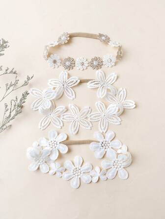 3 قطع أشرطة رأس أطفال مزخرفة بتطريز الأزهار والفراشات، إكسسوارات شعر رقيقة للأطفال، أغطية رأس صيفية مفرغة