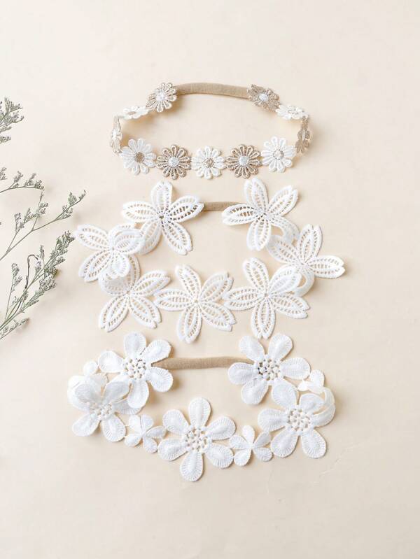 3pcs Baby Flower Lace Butterfly Embroidery Headbands, Children's Delicate Hair Accessories, Summer Hollow Out Headwear