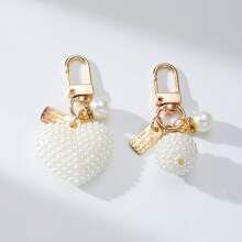 2 件心形钥匙扣 - 采用塑料材料制成，配有珍珠和标签，优雅女士手提包配件，休闲包吊坠，情人节礼物，白色 - 彩色 - 查看 5