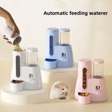 小型宠物自动喂食饮水机，大容量水瓶和食碗二合一设计，适合仓鼠、金毛熊、松鼠等小型宠物，有白色、粉色和蓝色可供选择