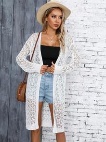 Cardigan lung din tricot cu scobire pentru femei, pulover subțire deschis în față