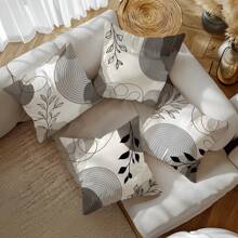 MEMNUN 4 件简约黑线描印花枕套，17.7*17.7 英寸(45*45厘米)/19.69*19.69 英寸(50*50厘米)/15.75*15.75 英寸(40*40厘米) [单面印刷]，适用于家庭、卧室、沙发、汽车装饰，桃色天鹅绒靠垫套 [不含枕芯] - 彩色 - 查看 7