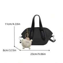 Black Patchwork Quilted Color Block Fashion Retro Pom Pom Decor Women's Handbag, PU Material, Zipper Closure, Dual Top Handles, Adjustable Shoulder Strap, Elegant For Daily Wear, Outing, Commute, Shopping
