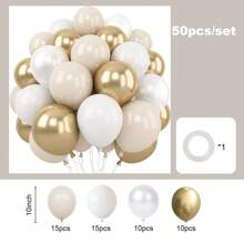 30/50/70 件白色和金色派对花环拱门气球套件，12/10/5 英寸白沙金色厚乳胶气球，米色金色气球，适合波西米亚风格的生日派对、婚礼、毕业纪念日、派对装饰气球 - 白色金色 - 查看 7