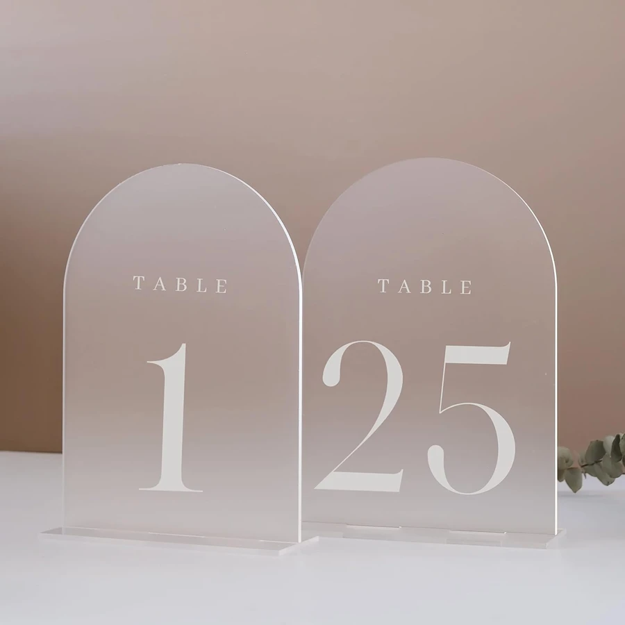 婚礼磨砂拱门桌号,25 个装 5x7 英寸磨砂拱门亚克力桌标,带底座亚克力桌号 1-25,非常适合婚礼接待桌中心装饰 - 彩色 - 查看 1
