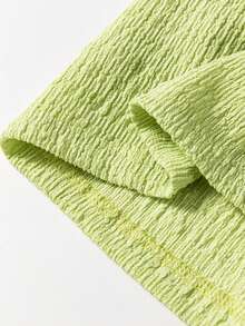 Acelitt Mono de camisa de manga corta con bolsillo y pantalón corto de mujer en color verde neón texturizado - Verde - Ver 9