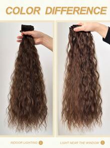 7pcs Clip-In Hair Extensions, Light Brown, 22 Inches Long, Natural Wavy Curly, Heat Resistant Synthetic Fiber, Suitable For Women, Girls, Party And Daily Use - Light Brown - View 6