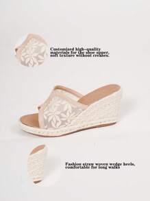 Damen Mode Blumen Slide Sandalen, leicht für Sommerschritte, stilvolle perforierte Keilpantoffeln, Komfort und Schönheit in einem, Sommer Essentiell! Blumen Keil Slides sind da - Aprikosenfarben - Übersicht 7