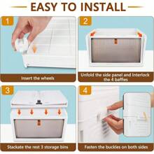 4 Tier Stackable Plastic Storage Bins with Lid and Wheels - 23 QT Closet Organizers and Storage, Foldable Storage Containers, Organization and Storage Boxes for Craft, Home, Pantry, Dorm,Yellow - Blanco - Ver 6