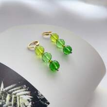 1 Pair Fashionable Minimalist All-Match Retro Elegant Shiny Green Gradient Glass Crystal Beaded Ball Drop Earrings For Women, Suitable For Daily Wear And Parties - Green - View 6