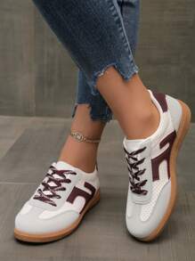 Women's Casual Sport Shoes, 2025 Spring/Autumn New Fashionable Versatile Athletic Sneakers, Lightweight Breathable Comfortable Lace-Up Casual Shoes, Contrast Color Minimalist Design, Suitable For Young Women Outdoor Leisure And Fitness Training