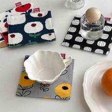 1pc 2-In-1 Square Coaster - Ins Style/Countryside Style, Double-Layered Fabric Insulation Pad, Non-Slip Mat, Decorative Mat, Absorbent Pad, Suitable For Dining Table, Living Room, Bedroom Decor And Use