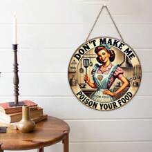 Placa de pared de arte de cocina retro de 7.09 pulgadas - "No dejes que envenenemetodos tu comida" Logotipo decorativo estilo de los años 50, madera artificial sin electricidad, perfecto para el hogar, restaurante, bar, cafetería, decoración, agrega características a cualquier habitación