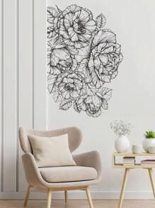 1pc Home Decorations Black Flower Wall Sticker, Modern Floral Pattern Wall Decal For Home,Stickers,Wall Decal,Vinyl Decal For Home Decorations, Wall Decoration Items Refresh Your Home