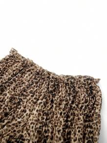 Women Y2k Leopard Print Loungewear Set Sweetheart Neck Low Cut Cami Tank Tops With Smocked Mini Shorts Layered Ruffle Hem Low Rise Micro Shorts Summer Sexy 2-Piece Pajamas PJs Outfits Club Beachwear - 棕色 - 查看 8