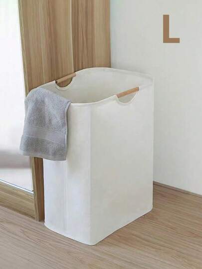 1pc Large Dual Wooden Handle Collapsible Laundry Hamper, Foldable Home Fabric Dirty Clothes Storage Basket For Bedroom, Bathroom, Dorm - Storage Bin For Dirty Clothes, Toys