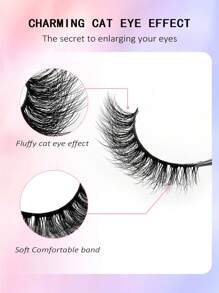Asiteo 7 Pairs Fluffy Cat Eye False Eyelashes, Faux Mink Lashes, Elongated Winged Eyelashes, Natural & Lengthening Eyelash Extensions - 眼尾拉長款 - 查看 4