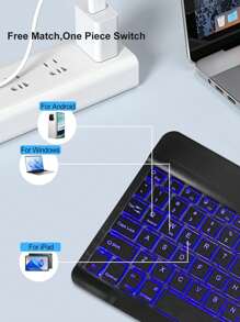 10-Inch Wireless Backlit Mini Silent Notebook Laptop Tablet Wireless Lithium-Ion Battery Keyboard, Dual-Mode Illuminated Wireless Charging Mouse, Compatible With 3 Systems (Keyboard Battery Capacity: 280mAh)