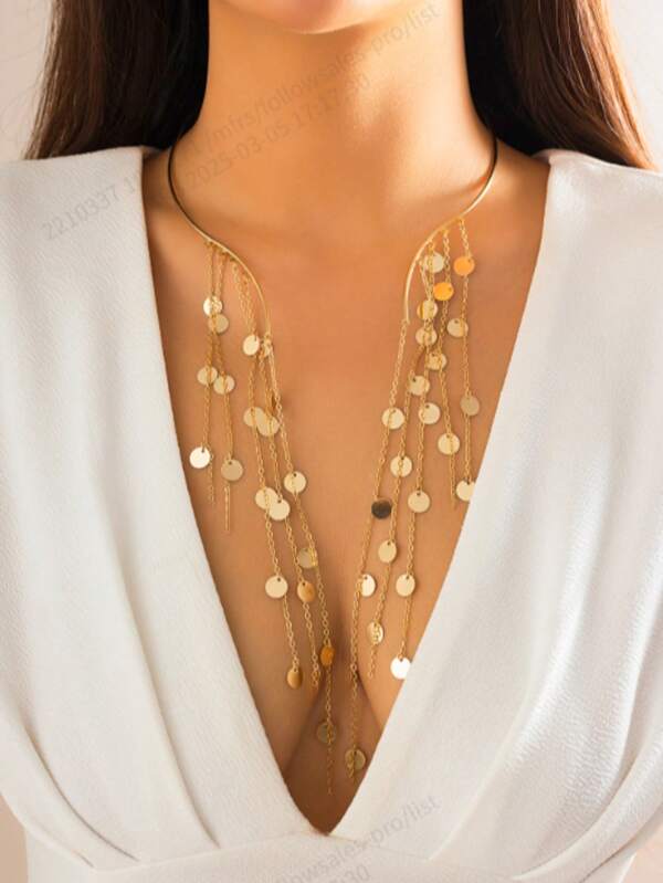 1pc Women's Vintage Glamour Sequin Tassel Necklace