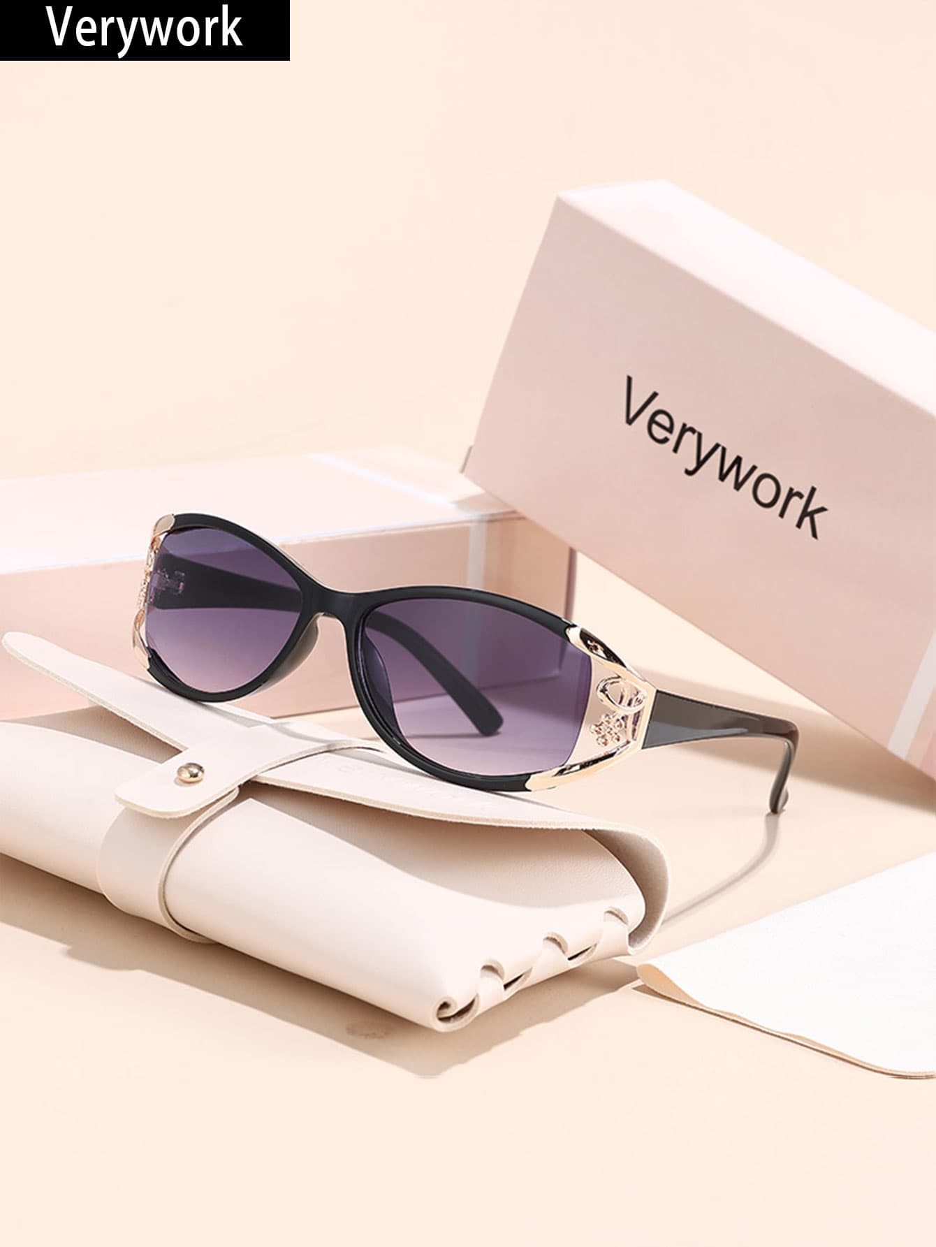 Verywork 1 件复古优雅的 Ins 风格品牌设计女士时尚眼镜，适合驾驶、购物、钓鱼、露营、夏季度假服装、夏季时尚配饰、海滩度假、户外、旅行太阳镜、寺庙装饰、街头 Y2k 风格超大包裹式镜框，适合音乐节、学院风、返校